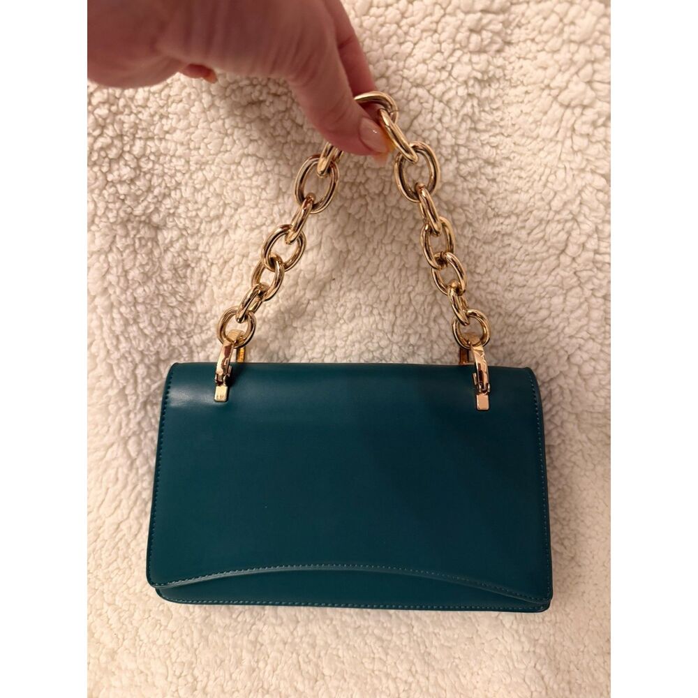 Urban Expressions Teal Green Structured Top Handle Chain Handbag
